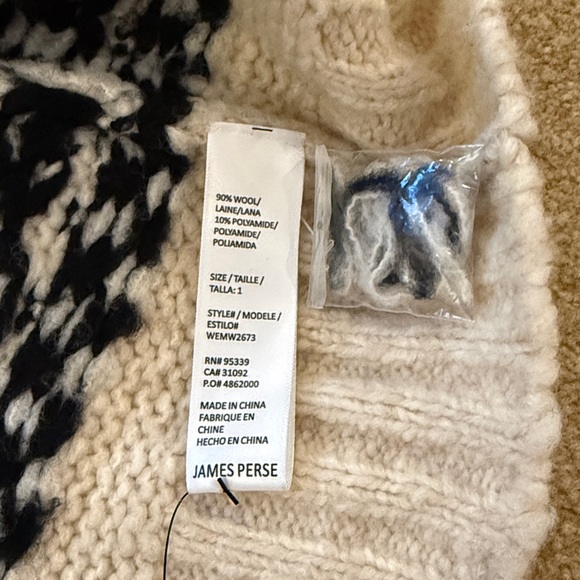 NWT James Peres CHALET INTARSIA CARDIGAN ivory/black - Picture 8 of 9